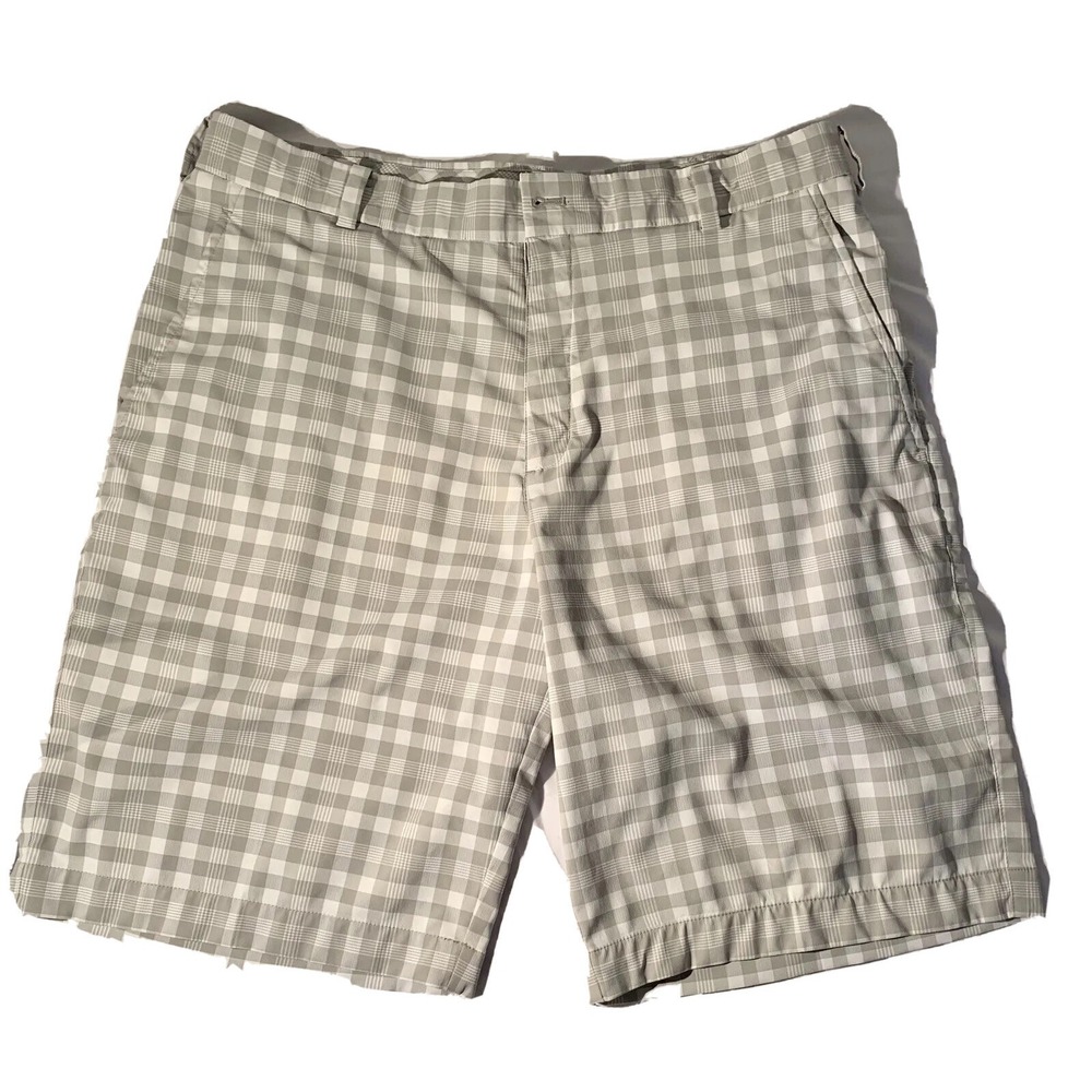 Nike Golf Shorts Men 34 Tan Plaid Dri-Fit Tour Performance Casual Stretch Golfer